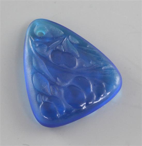 A Lalique Sorbier blue glass pendant, introduced in 1920, not re-issued after 1946, 5cm